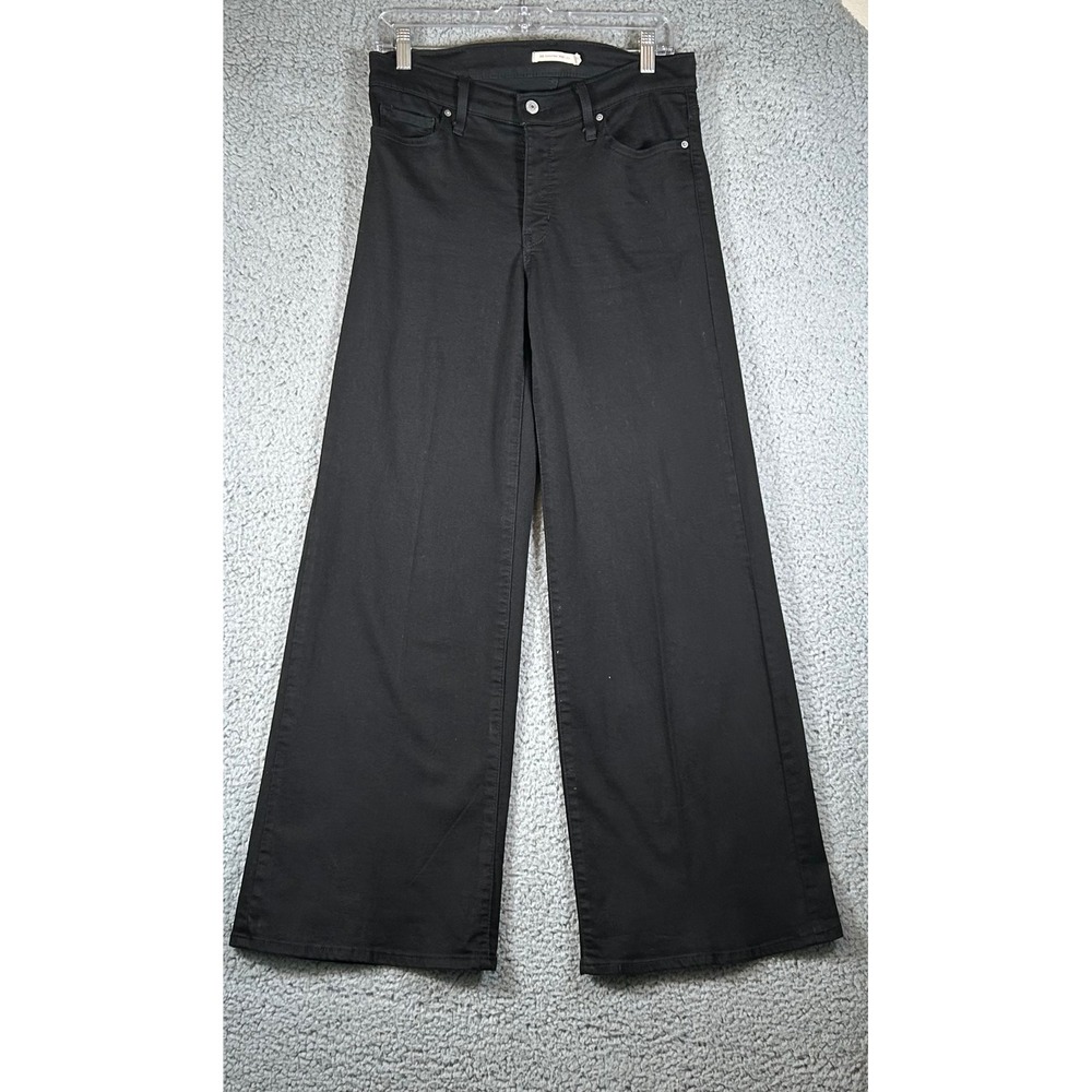 Levis 318 Shaping Wide Leg Jeans Womens 32 Black High Rise Stretch Denim Pants - Picture 3 of 11